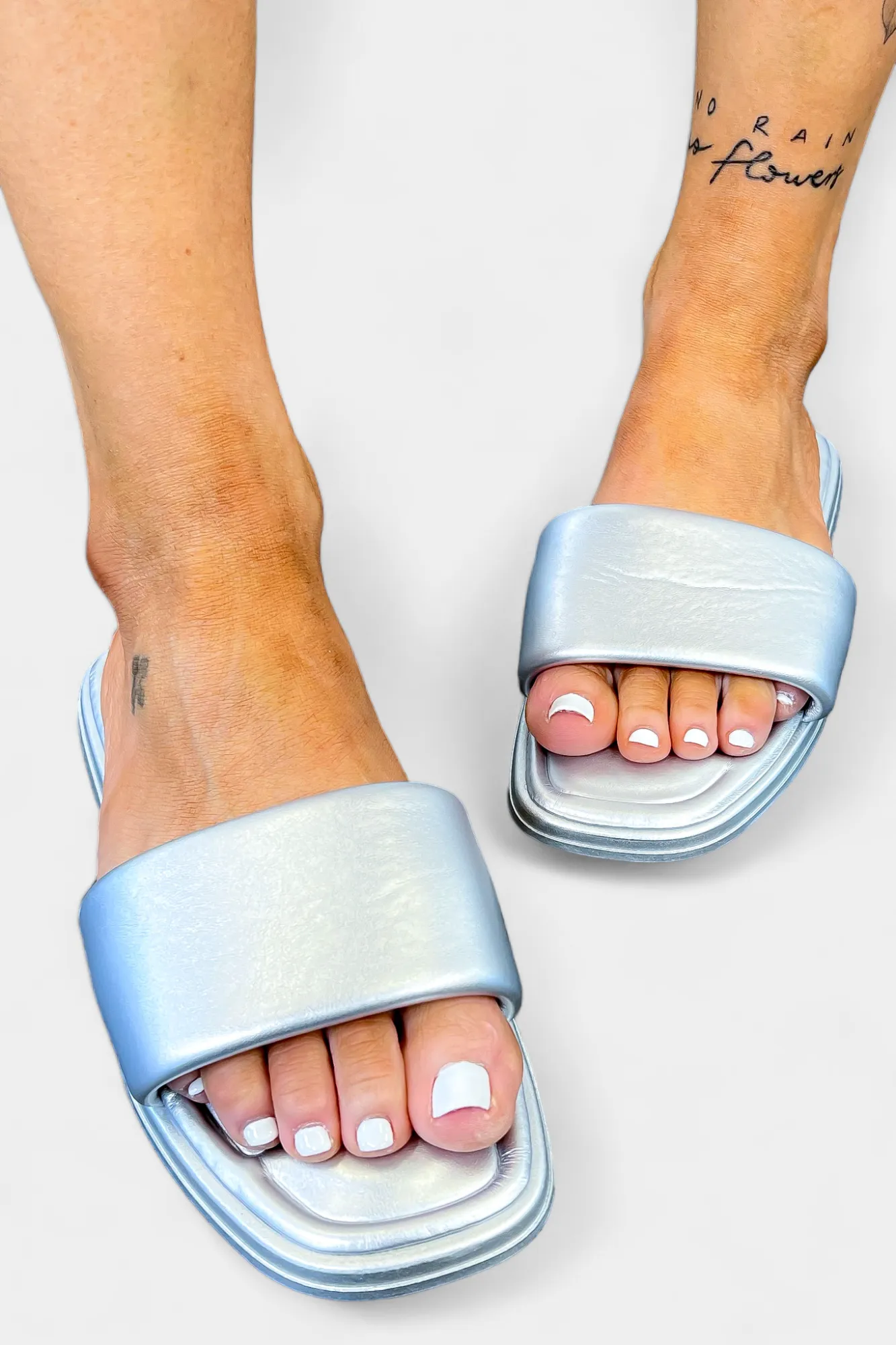 Silver Metallic Slip On Sandals