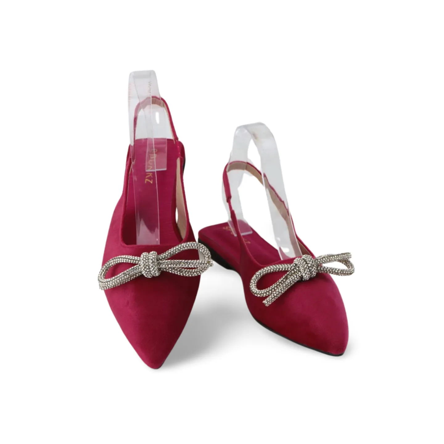 Velvet Slingbacks Flat Mules with Rhinestone Bow