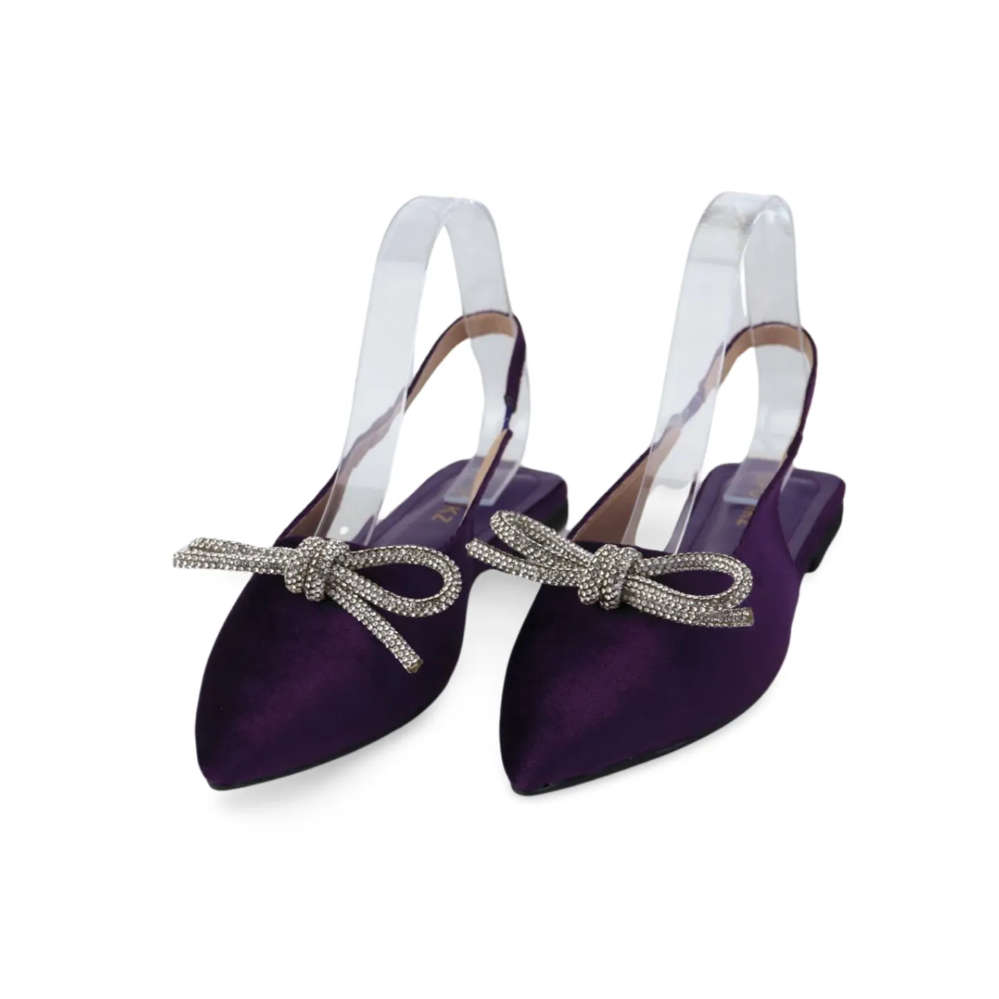 Velvet Slingbacks Flat Mules with Rhinestone Bow