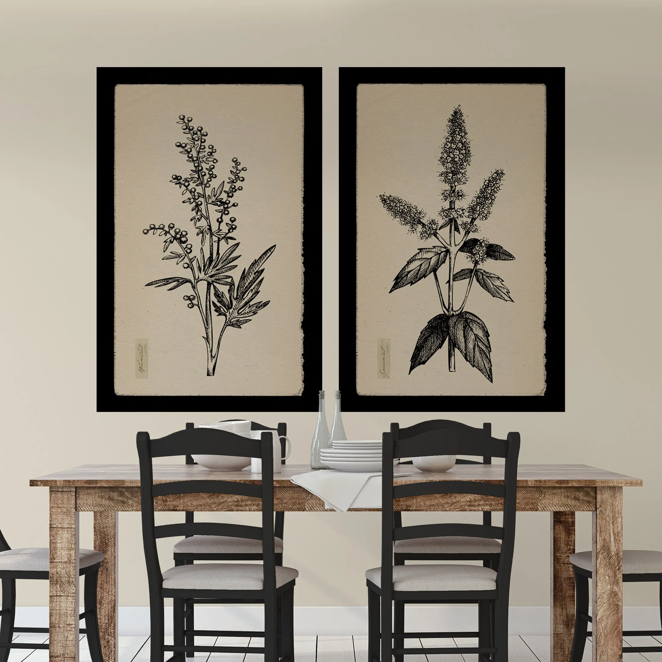 Vintage Botanical Herbs on Creme Background