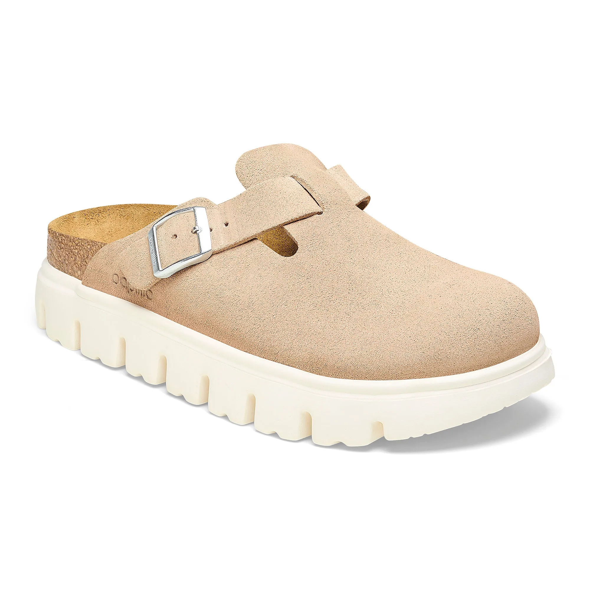 Women's Birkenstock Papillio Boston Chunky Suede Leather Color: Warm Sand